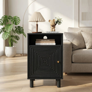 English Elm 15.7 Inch Matte Black Nightstand with Charging Station Solid Wood Legs Gold Knob B082P529513