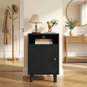 English Elm 15.7 Inch Matte Black Nightstand with Charging Station Solid Wood Legs Gold Knob B082P529513