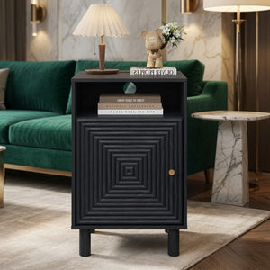 English Elm 15.7 Inch Matte Black Nightstand with Charging Station Solid Wood Legs Gold Knob B082P529513
