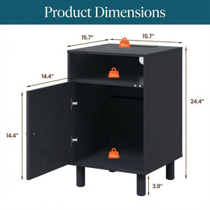 English Elm 15.7 Inch Matte Black Nightstand with Charging Station Solid Wood Legs Gold Knob B082P529513