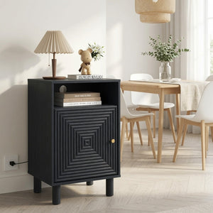 English Elm 15.7 Inch Matte Black Nightstand with Charging Station Solid Wood Legs Gold Knob B082P529513