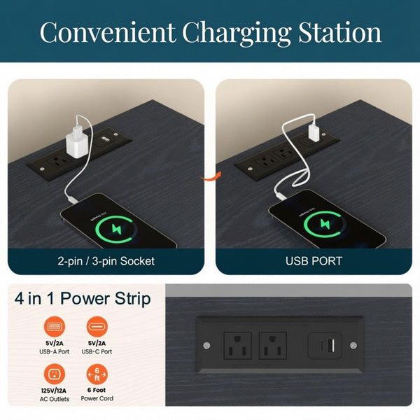 English Elm 15.7 Inch Matte Black Nightstand with Charging Station Solid Wood Legs Gold Knob B082P529513