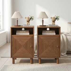 English Elm 15.7 Inch Brown Nightstand with Charging Station Solid Wood Legs and Open Shelf B082P529514