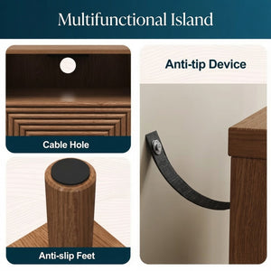 English Elm 15.7 Inch Brown Nightstand with Charging Station Solid Wood Legs and Open Shelf B082P529514