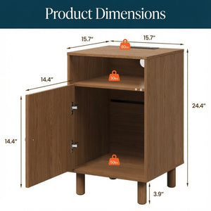 English Elm 15.7 Inch Brown Nightstand with Charging Station Solid Wood Legs and Open Shelf B082P529514