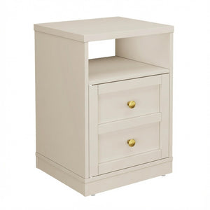 English Elm 15.7 Inch Beige Engineered Wood Nightstand with Cabinet Door and Open Shelf Storage B082P529517