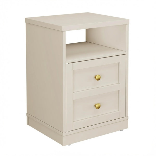English Elm 15.7 Inch Beige Engineered Wood Nightstand with Cabinet Door and Open Shelf Storage B082P529517