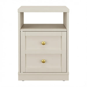 English Elm 15.7 Inch Beige Engineered Wood Nightstand with Cabinet Door and Open Shelf Storage B082P529517