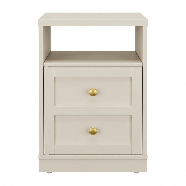English Elm 15.7 Inch Beige Engineered Wood Nightstand with Cabinet Door and Open Shelf Storage B082P529517