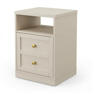 English Elm 15.7 Inch Beige Engineered Wood Nightstand with Cabinet Door and Open Shelf Storage B082P529517