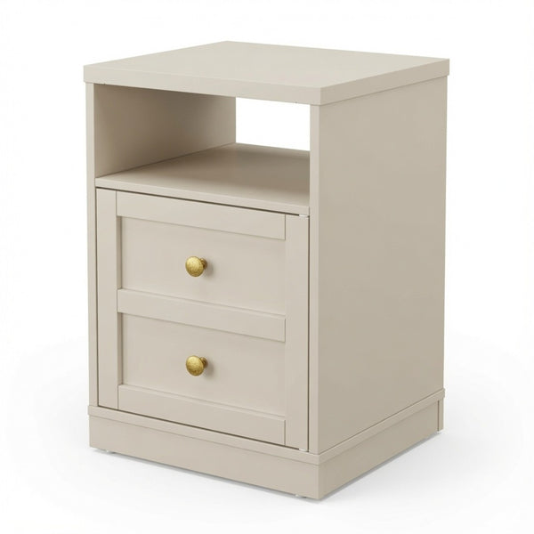 English Elm 15.7 Inch Beige Engineered Wood Nightstand with Cabinet Door and Open Shelf Storage B082P529517