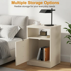 English Elm 15.7 Inch Beige Engineered Wood Nightstand with Cabinet Door and Open Shelf Storage B082P529517