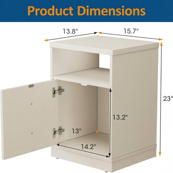 English Elm 15.7 Inch Beige Engineered Wood Nightstand with Cabinet Door and Open Shelf Storage B082P529517