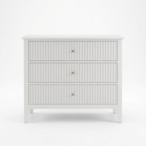 English Elm 32" Wide Fluted Blush Nightstand with Three Soft-close Drawers and Gold Knob Hardware White B082P529523