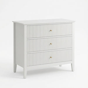 English Elm 32" Wide Fluted Blush Nightstand with Three Soft-close Drawers and Gold Knob Hardware White B082P529523
