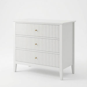 English Elm 32" Wide Fluted Blush Nightstand with Three Soft-close Drawers and Gold Knob Hardware White B082P529523