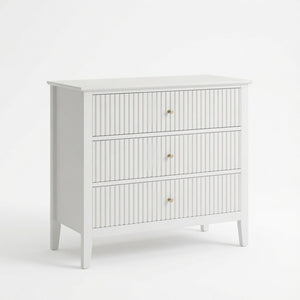 English Elm 32" Wide Fluted Blush Nightstand with Three Soft-close Drawers and Gold Knob Hardware White B082P529523