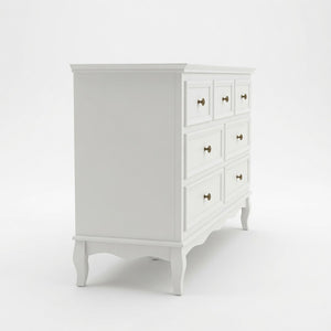 English Elm 55" Wide Matte White Seven Drawer Dresser with Solid Wood Legs and Modern Metal Handles B082P529524