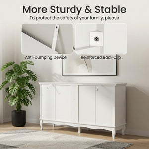 English Elm 55" Wide Matte White Seven Drawer Dresser with Solid Wood Legs and Modern Metal Handles B082P529524
