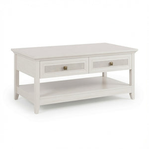 English Elm 44" Boho Coffee Table with Hand-woven Rattan Drawers Open Shelf Living Room B082P529525