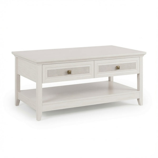 English Elm 44" Boho Coffee Table with Hand-woven Rattan Drawers Open Shelf Living Room B082P529525