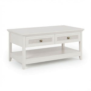 English Elm 44" Boho Coffee Table with Hand-woven Rattan Drawers Open Shelf Living Room B082P529525