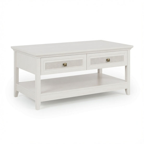 English Elm 44" Boho Coffee Table with Hand-woven Rattan Drawers Open Shelf Living Room B082P529525