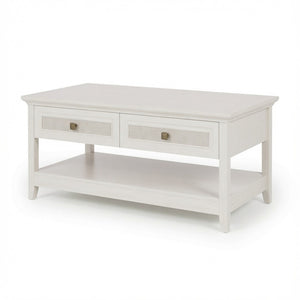 English Elm 44" Boho Coffee Table with Hand-woven Rattan Drawers Open Shelf Living Room B082P529525