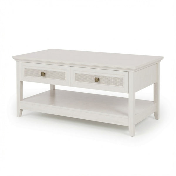 English Elm 44" Boho Coffee Table with Hand-woven Rattan Drawers Open Shelf Living Room B082P529525