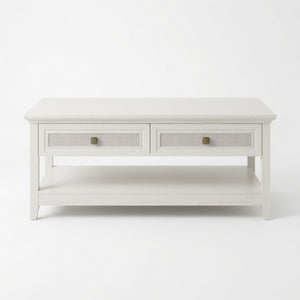 English Elm 44" Boho Coffee Table with Hand-woven Rattan Drawers Open Shelf Living Room B082P529525