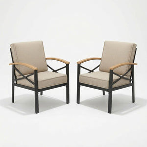 English Elm 2 Piece Iron Frame Outdoor Armchair Set with Washable Cushions for Patio Deck Beige B082P532114
