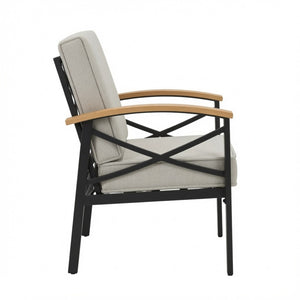 English Elm 2 Piece Iron Frame Outdoor Armchair Set with Washable Cushions for Patio Deck Beige B082P532114
