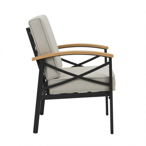 English Elm 2 Piece Iron Frame Outdoor Armchair Set with Washable Cushions for Patio Deck Beige B082P532114