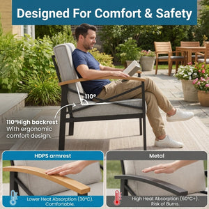 English Elm 2 Piece Iron Frame Outdoor Armchair Set with Washable Cushions for Patio Deck Beige B082P532114