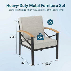 English Elm 2 Piece Iron Frame Outdoor Armchair Set with Washable Cushions for Patio Deck Beige B082P532114