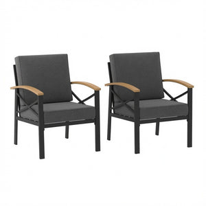English Elm 2 Piece Iron Frame Outdoor Armchair Set with Washable Cushions for Patio Deck Gray B082P532115