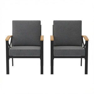 English Elm 2 Piece Iron Frame Outdoor Armchair Set with Washable Cushions for Patio Deck Gray B082P532115