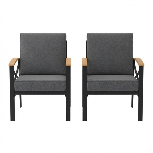 English Elm 2 Piece Iron Frame Outdoor Armchair Set with Washable Cushions for Patio Deck Gray B082P532115