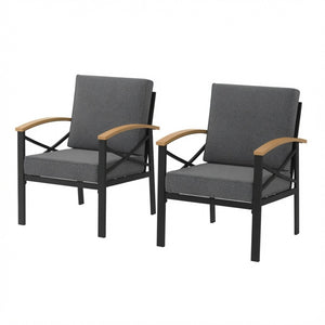 English Elm 2 Piece Iron Frame Outdoor Armchair Set with Washable Cushions for Patio Deck Gray B082P532115