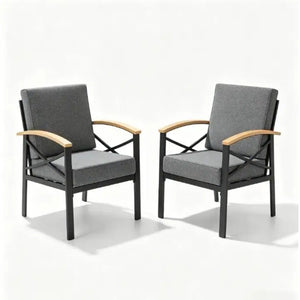 English Elm 2 Piece Iron Frame Outdoor Armchair Set with Washable Cushions for Patio Deck Gray B082P532115