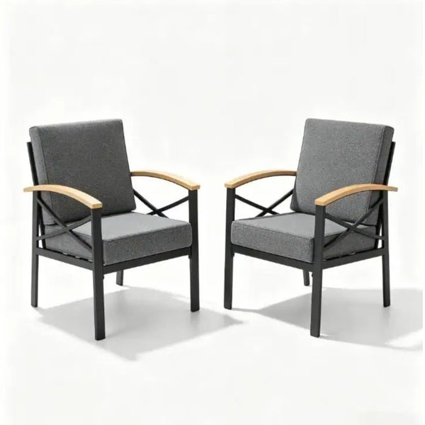 English Elm 2 Piece Iron Frame Outdoor Armchair Set with Washable Cushions for Patio Deck Gray B082P532115