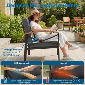 English Elm 2 Piece Iron Frame Outdoor Armchair Set with Washable Cushions for Patio Deck Gray B082P532115