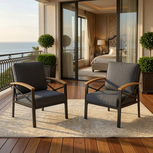 English Elm 2 Piece Iron Frame Outdoor Armchair Set with Washable Cushions for Patio Deck Gray B082P532115