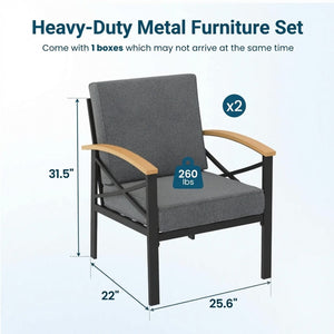 English Elm 2 Piece Iron Frame Outdoor Armchair Set with Washable Cushions for Patio Deck Gray B082P532115