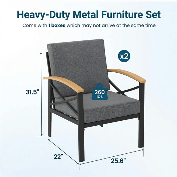 English Elm 2 Piece Iron Frame Outdoor Armchair Set with Washable Cushions for Patio Deck Gray B082P532115