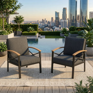 English Elm 2 Piece Iron Frame Outdoor Armchair Set with Washable Cushions for Patio Deck Gray B082P532115