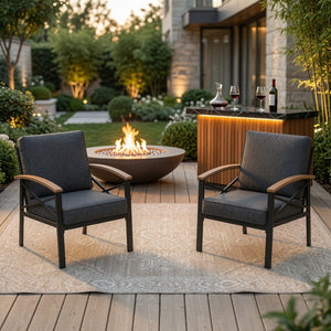 English Elm 2 Piece Iron Frame Outdoor Armchair Set with Washable Cushions for Patio Deck Gray B082P532115