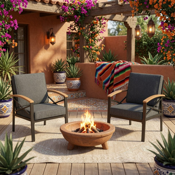 English Elm 2 Piece Iron Frame Outdoor Armchair Set with Washable Cushions for Patio Deck Gray B082P532115