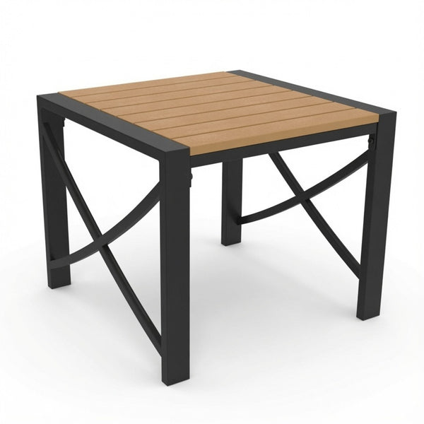 English Elm 18.9” 18.9" Square Outdoor Patio End Table Iron Frame Wood Grain Hdps Top Matte Black B082P532116