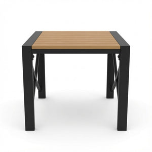 English Elm 18.9” 18.9" Square Outdoor Patio End Table Iron Frame Wood Grain Hdps Top Matte Black B082P532116